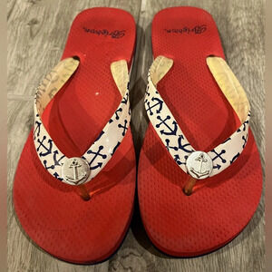Brighton size 8 red nautical‎ theme flip flops